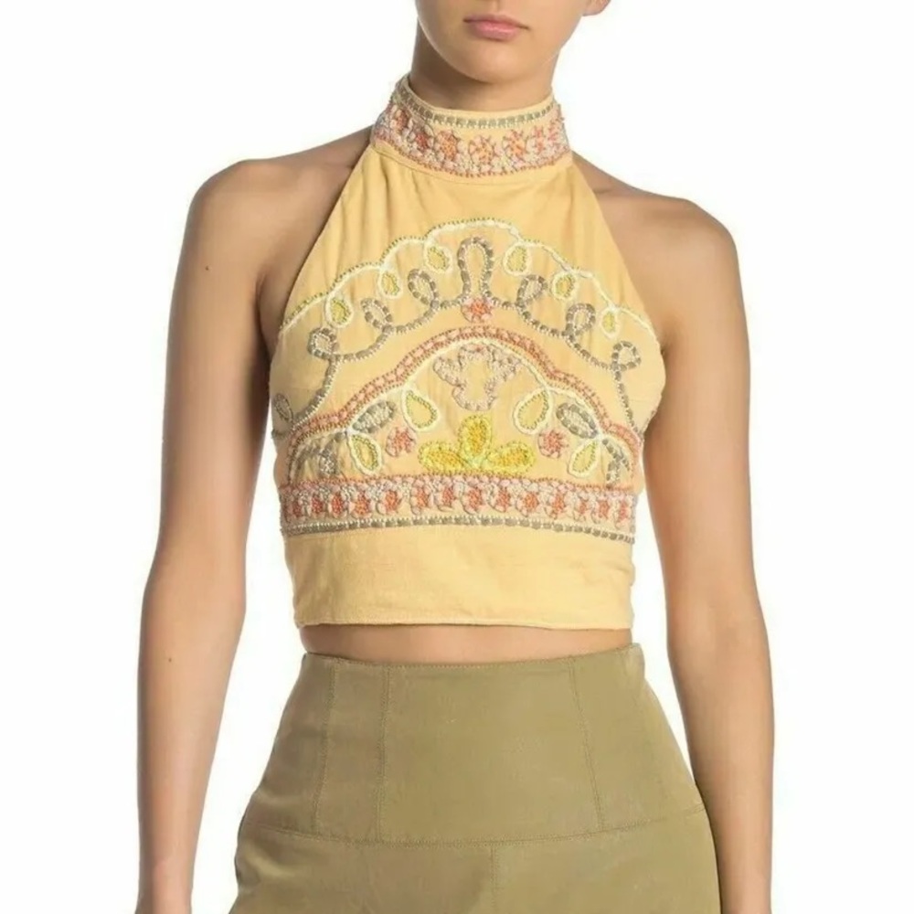 Free People Nectar Goa Beaded Halter Crop